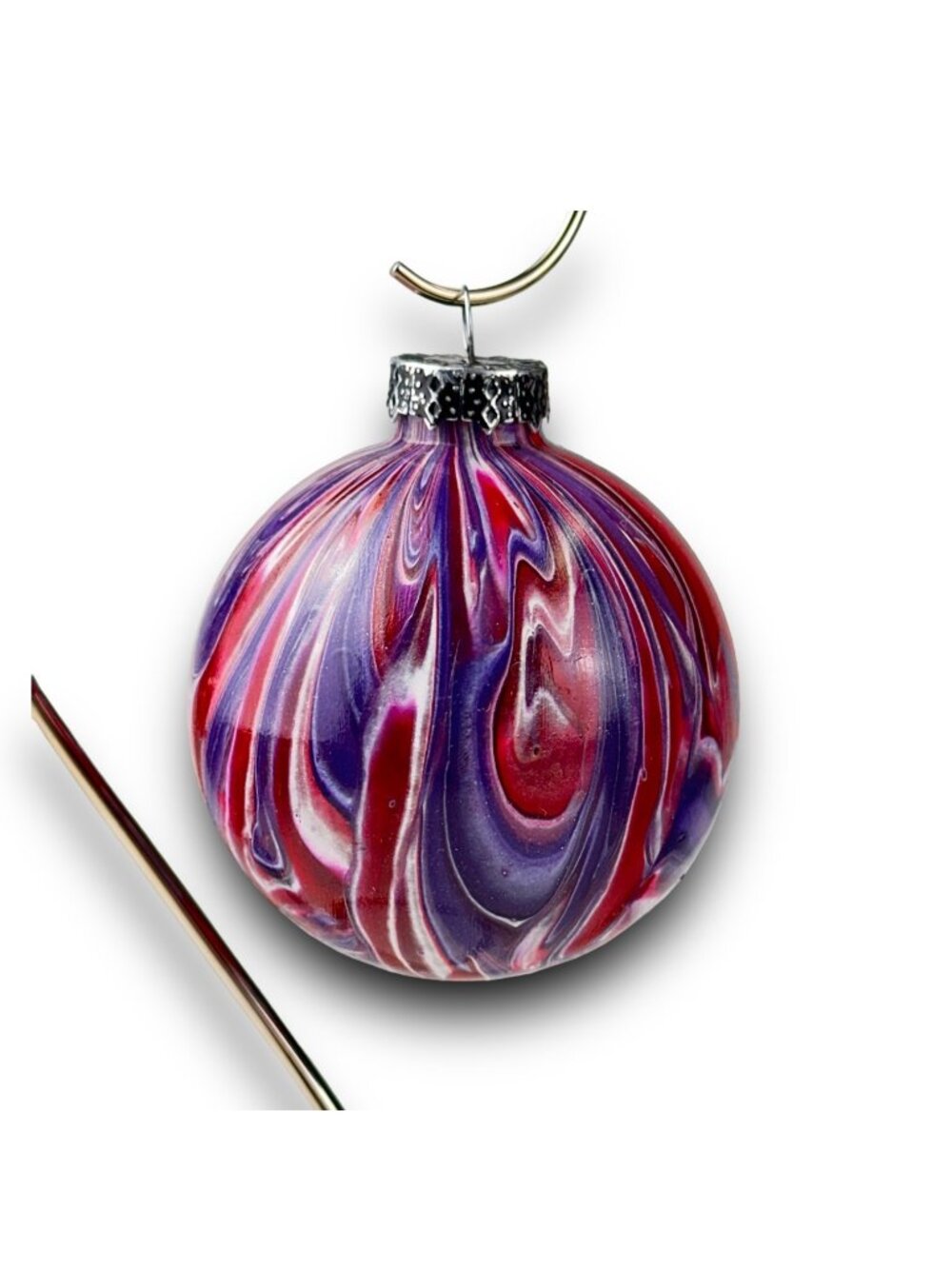 Handcrafted Acrylic Christmas Ornament  Red & Purple Marble Design